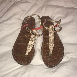 Sam Edelman Cheetah, snake skin, and coral sandals